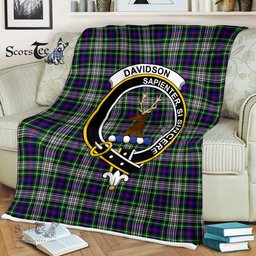 Plaid Blanket Davidson Of Tulloch Dress Clan Crest Badge Tartan Blanket Scottish Green Plaid Throw Blanket - Scotstee Shop