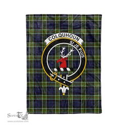 Plaid Blanket Colquhoun Clan Crest Badge Tartan Blanket Scottish Green Plaid Throw Blanket Tartan Plaid Fleece Blanket