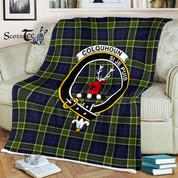 Plaid Blanket Colquhoun Clan Crest Badge Tartan Blanket Scottish Green Plaid Throw Blanket Tartan Plaid Fleece Blanket