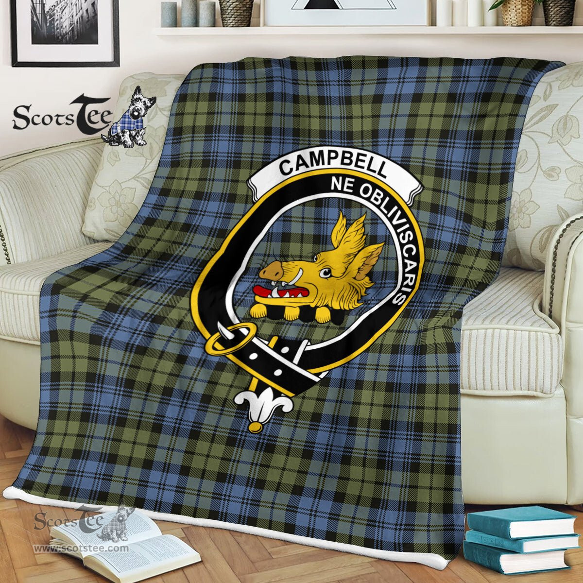Plaid Blanket Campbell Faded Clan Crest Badge Tartan Blanket Scottish Green Plaid Throw Blanket Tartan Plaid Fleece Blanket