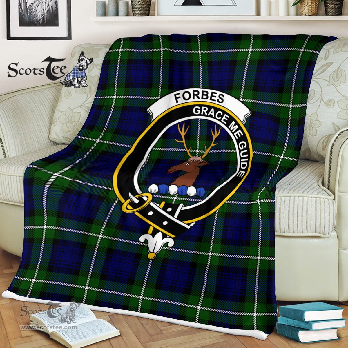 Plaid Blanket Forbes Modern Clan Crest Badge Tartan Blanket Scottish Green Plaid Throw Blanket Tartan Plaid Fleece Blanket