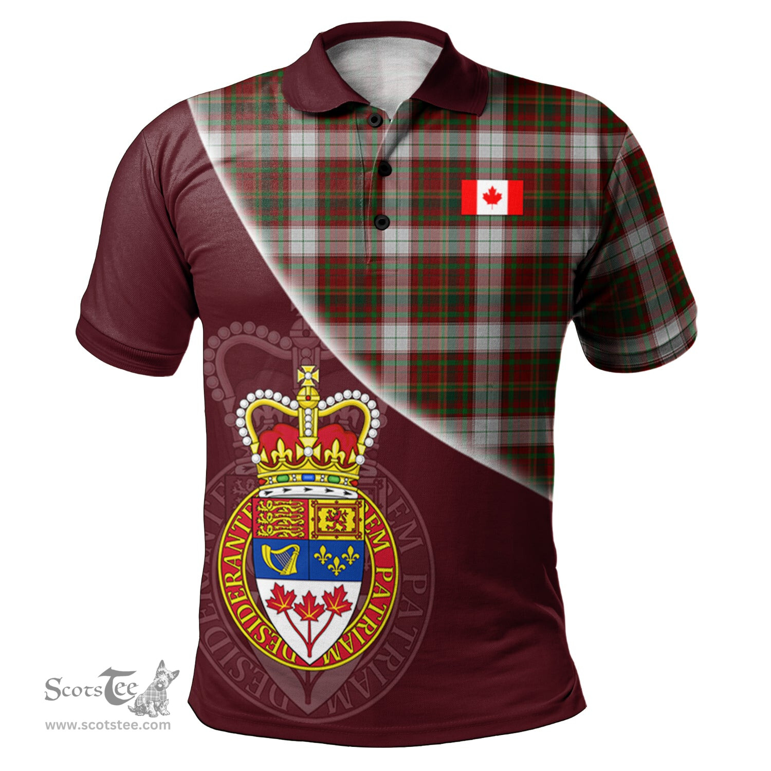 Scottish Maple Leaf Dress Tartan Golf Polo Shirt with Canadian Coat of Arms and Canada Flag Tartan Mens Polo Shirts Scottish Plaid Tartan Plaid - ScotsTee - scotstee.com
