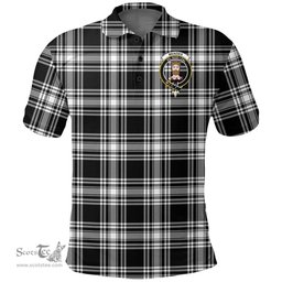 Scottish Menzies Black & White Modern Clan Tartan Polo Shirt - Crest Classic Scottish Plaid Tartan Plaid