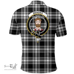 Scottish Menzies Black & White Modern Clan Tartan Polo Shirt - Crest Classic Scottish Plaid Tartan Plaid