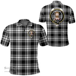 Scottish Menzies Black & White Modern Clan Tartan Polo Shirt - Crest Classic Scottish Plaid Tartan Plaid