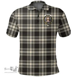 Scottish Menzies Black & White Ancient Clan Tartan Polo Shirt - Crest Classic Scottish Plaid Tartan Plaid
