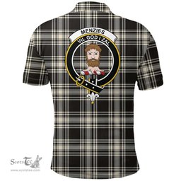 Scottish Menzies Black & White Ancient Clan Tartan Polo Shirt - Crest Classic Scottish Plaid Tartan Plaid