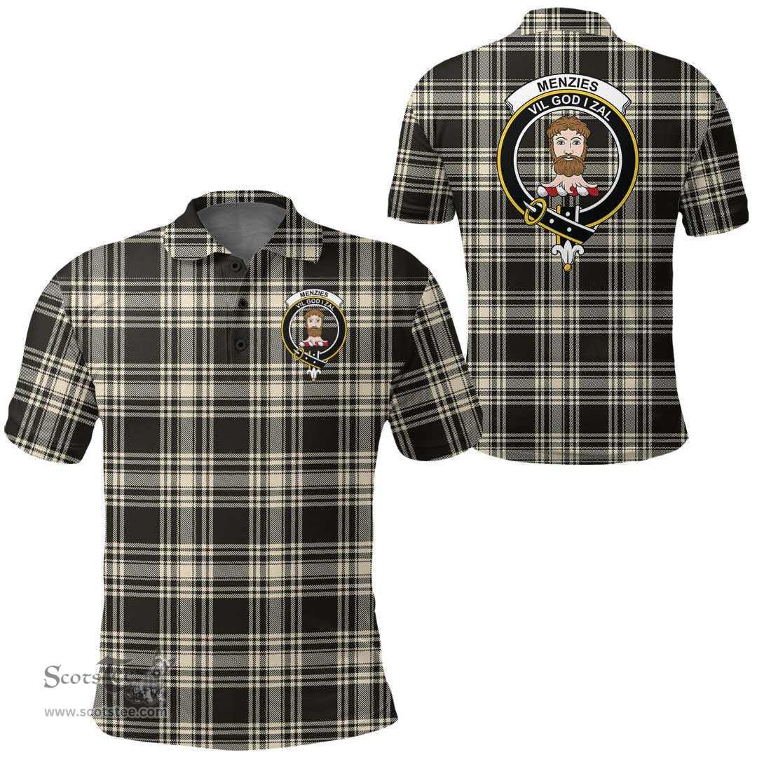 Scottish Menzies Black & White Ancient Clan Tartan Polo Shirt - Crest Classic Scottish Plaid Tartan Plaid