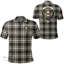 Scottish Menzies Black & White Ancient Clan Tartan Polo Shirt - Crest Classic Scottish Plaid Tartan Plaid