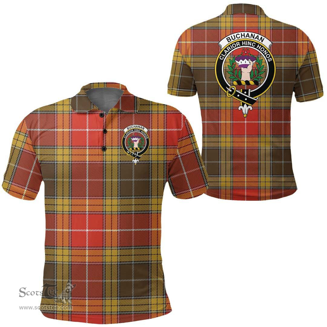 Scottish Buchanan Old Set Weathered Clan Tartan Polo Shirt - Crest Classic Scottish Plaid Tartan Plaid