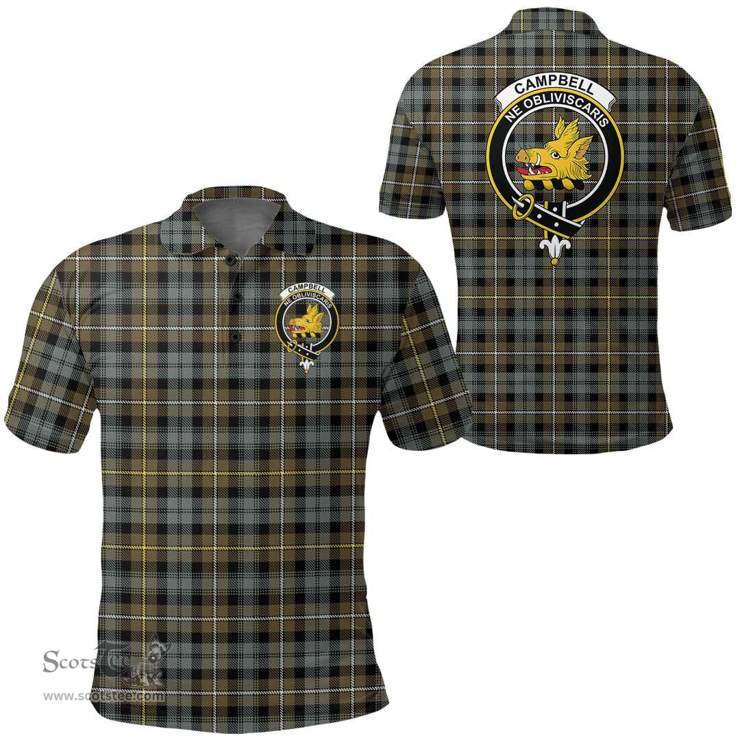 Scottish Campbell Argyll Weathered Clan Tartan Polo Shirt - Crest Classic Scottish Plaid Tartan Plaid