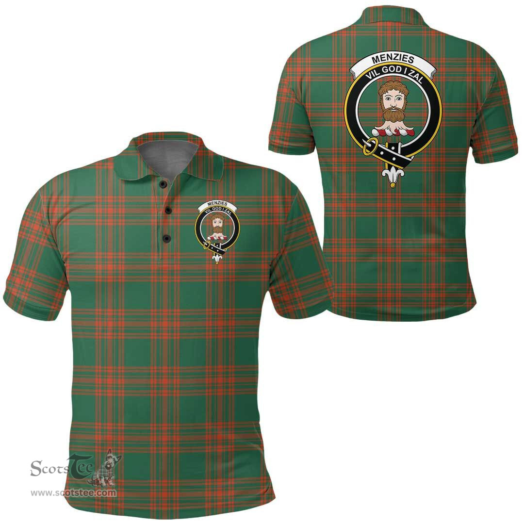 Scottish Menzies Green Ancient Clan Tartan Polo Shirt - Crest Classic Scottish Plaid Tartan Plaid