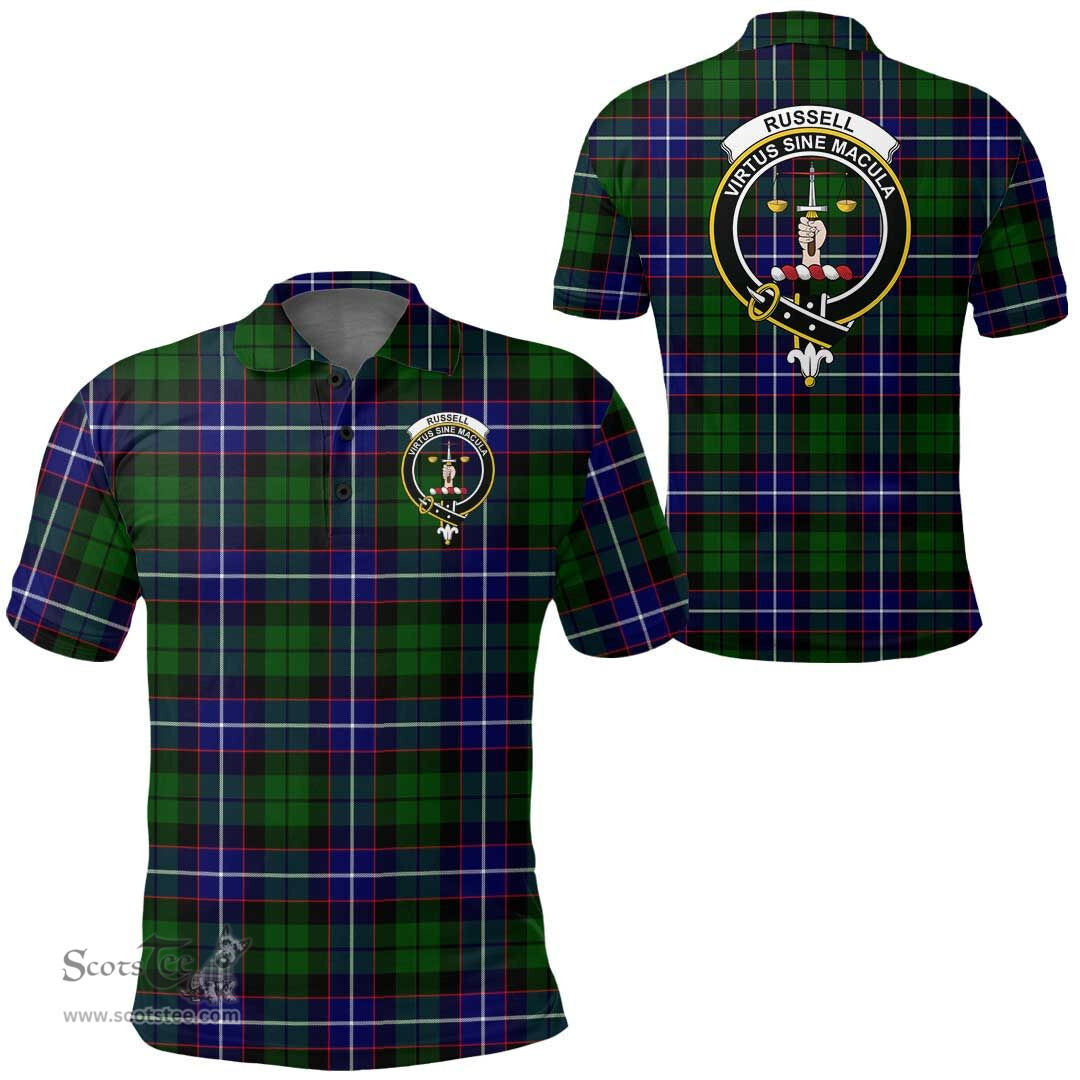 Scottish Russell Modern Clan Tartan Polo Shirt - Crest Classic Scottish Plaid Tartan Plaid