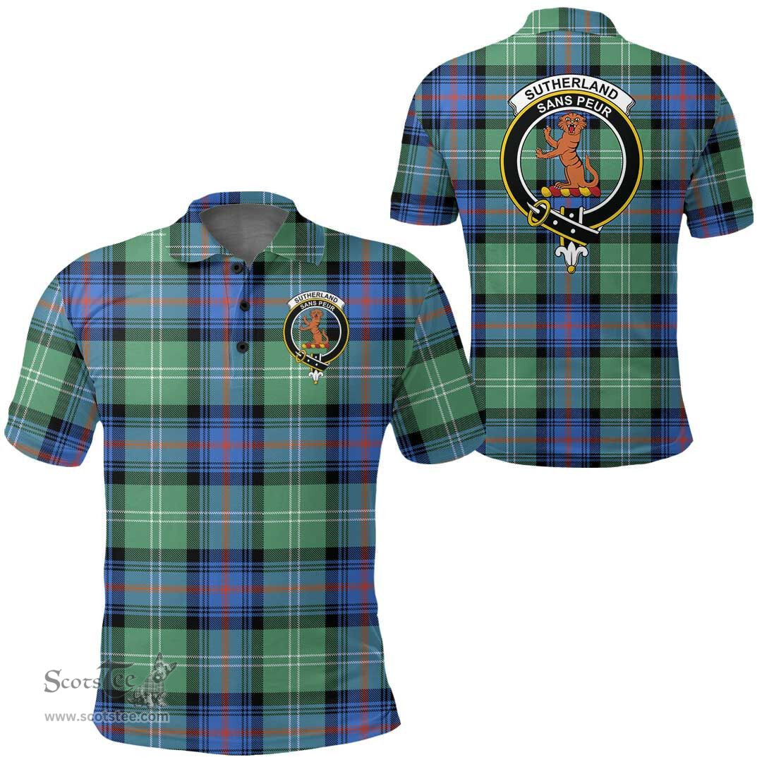 Scottish Sutherland Old Ancient Clan Tartan Polo Shirt - Crest Classic Scottish Plaid Tartan Plaid