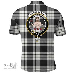 Scottish Macfarlane Black & White Clan Tartan Polo Shirt - Crest Classic Scottish Plaid Tartan Plaid