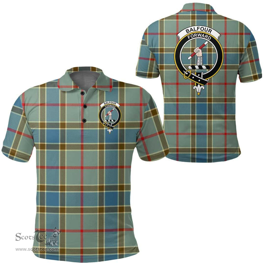 Scottish Balfour Blue Clan Tartan Polo Shirt - Crest Classic Scottish Plaid Tartan Plaid