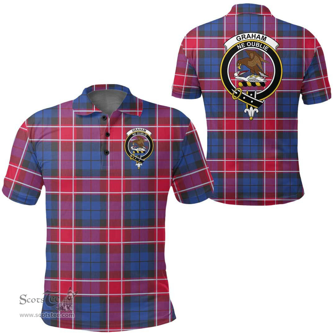 Scottish Graham Of Menteith Red Clan Tartan Polo Shirt - Crest Classic Scottish Plaid Tartan Plaid