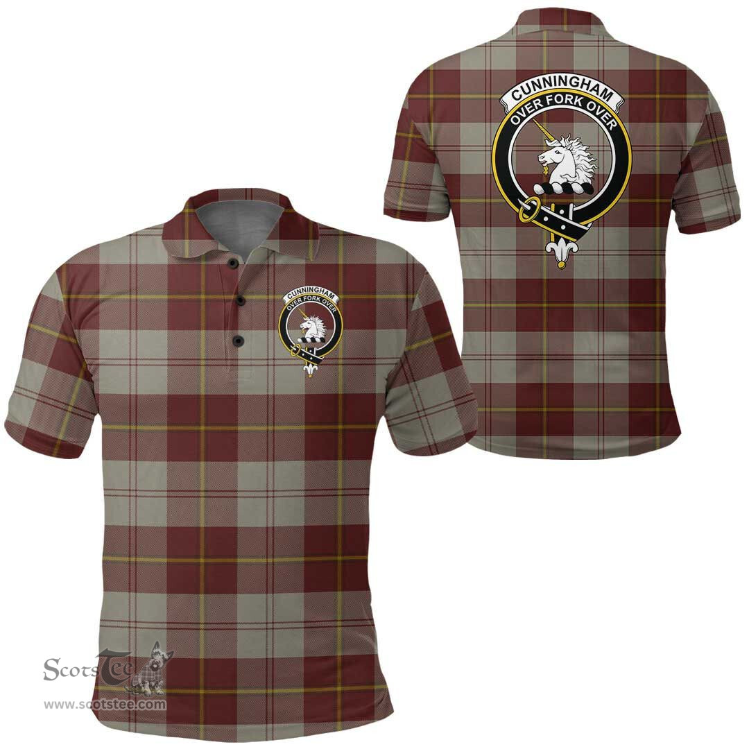 Scottish Cunningham Burgundy Dancers Clan Tartan Polo Shirt - Crest Classic Scottish Plaid Tartan Plaid