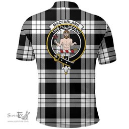 Scottish Macfarlane Black & White Ancient Clan Tartan Polo Shirt - Crest Classic Scottish Plaid Tartan Plaid