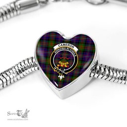Scottish Cameron Clan Tartan Bracelet - Heart Shape Pendant Scottish Plaid Tartan Plaid
