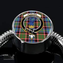 Scottish Stirling (Of Cadder-Present Chief) Clan Tartan Bracelet - Round Shape Pendant Scottish Plaid Tartan Plaid