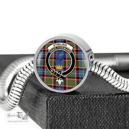 Scottish Stirling (Of Cadder-Present Chief) Clan Tartan Bracelet - Round Shape Pendant Scottish Plaid Tartan Plaid