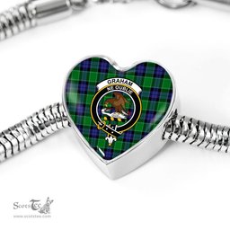 Scottish Graham Of Menteith Modern Clan Tartan Bracelet - Heart Shape Pendant Scottish Plaid Tartan Plaid