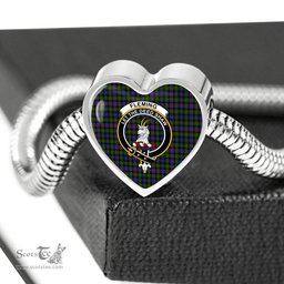 Scottish Fleming Clan Tartan Bracelet - Heart Shape Pendant Scottish Plaid Tartan Plaid
