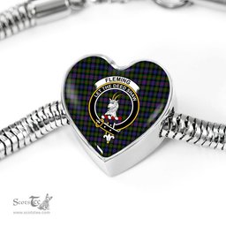 Scottish Fleming Clan Tartan Bracelet - Heart Shape Pendant Scottish Plaid Tartan Plaid