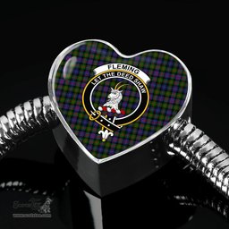 Scottish Fleming Clan Tartan Bracelet - Heart Shape Pendant Scottish Plaid Tartan Plaid