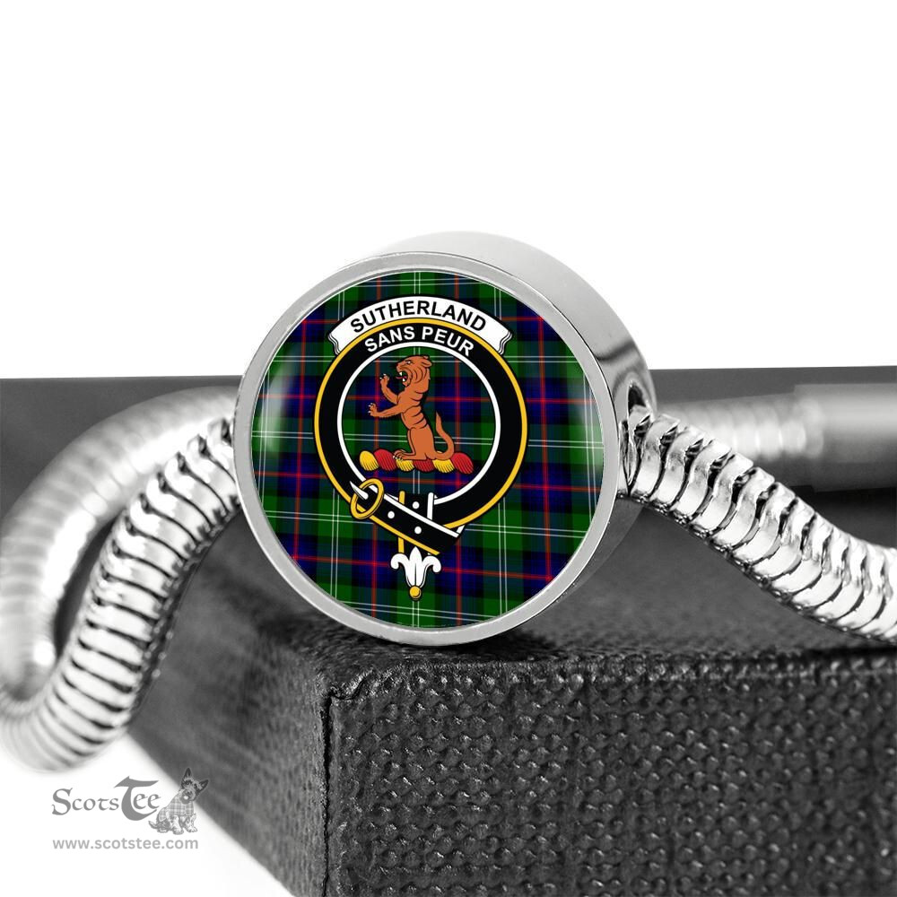 Scottish Sutherland Ii Clan Tartan Bracelet - Round Shape Pendant Scottish Plaid Tartan Plaid
