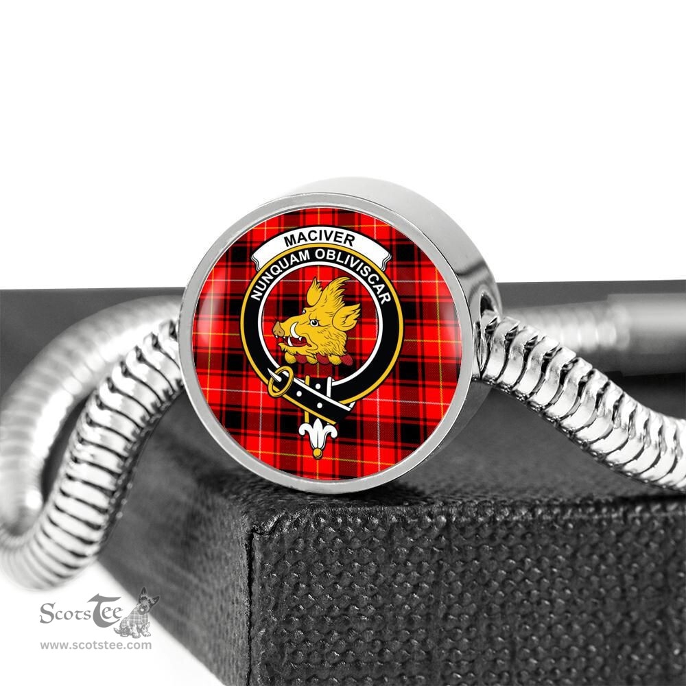Scottish Maciver Clan Tartan Bracelet - Round Shape Pendant Scottish Plaid Tartan Plaid