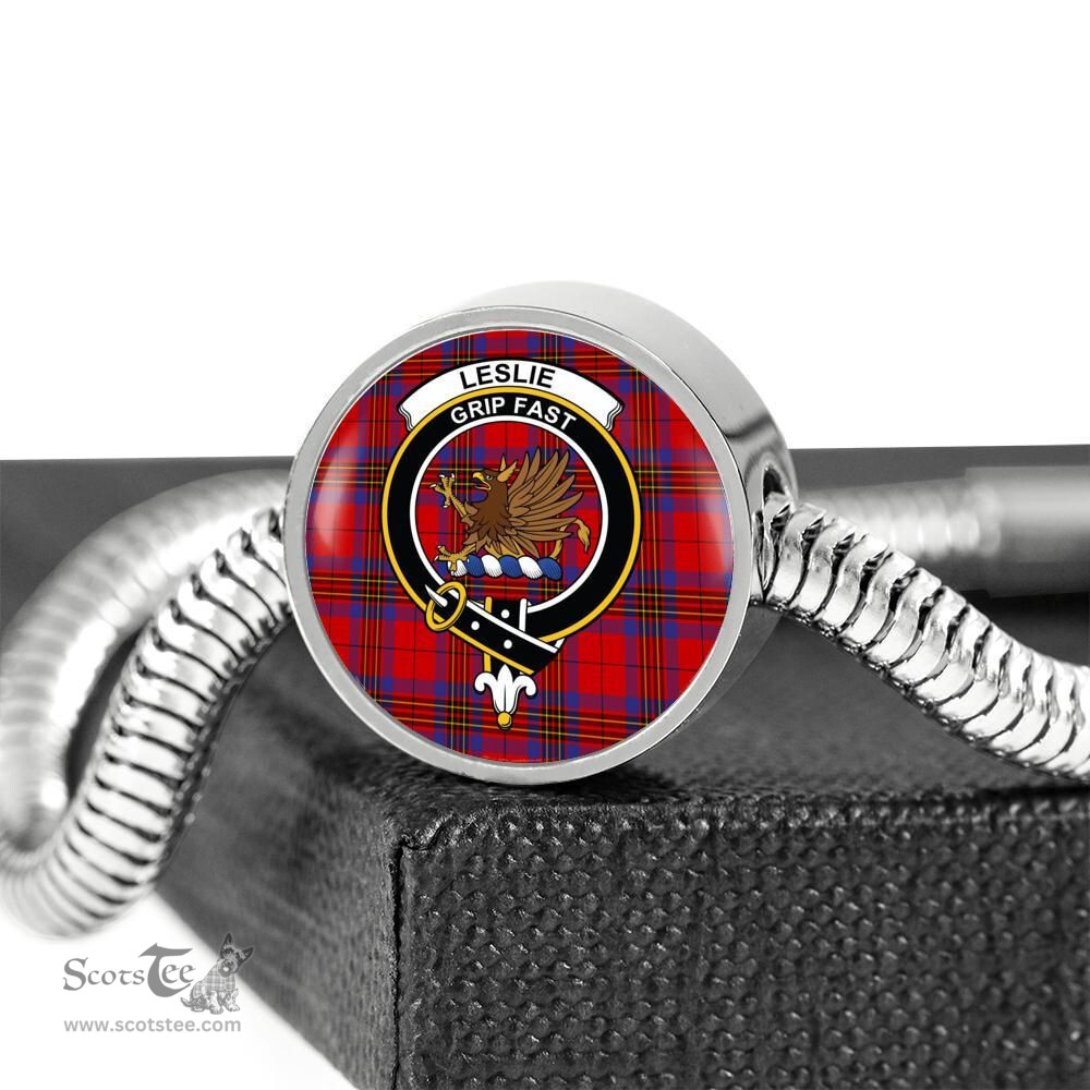 Scottish Leslie Modern Clan Tartan Bracelet - Round Shape Pendant Scottish Plaid Tartan Plaid