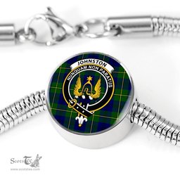 Scottish Johnstone Clan Tartan Bracelet - Round Shape Pendant Scottish Plaid Tartan Plaid