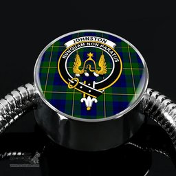 Scottish Johnstone Clan Tartan Bracelet - Round Shape Pendant Scottish Plaid Tartan Plaid