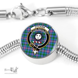 Scottish Pitcairn Hunting Clan Tartan Bracelet - Round Shape Pendant Scottish Plaid Tartan Plaid