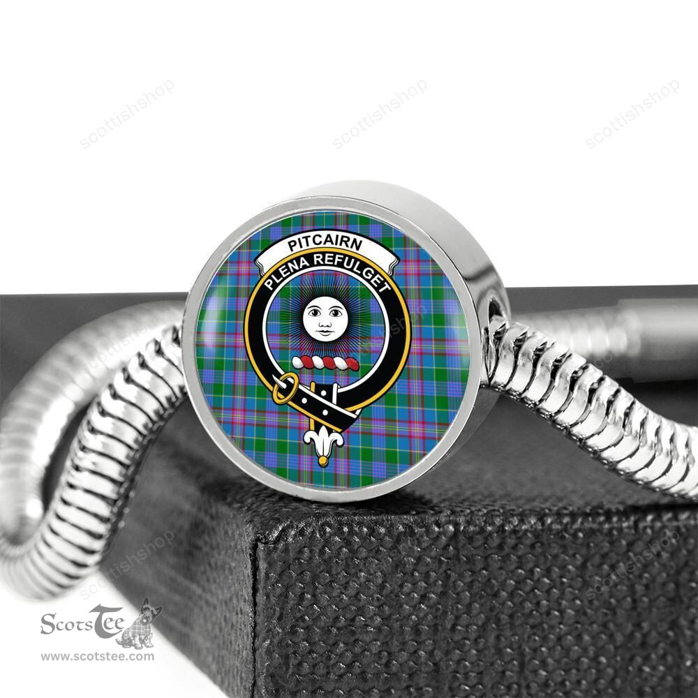 Scottish Pitcairn Hunting Clan Tartan Bracelet - Round Shape Pendant Scottish Plaid Tartan Plaid