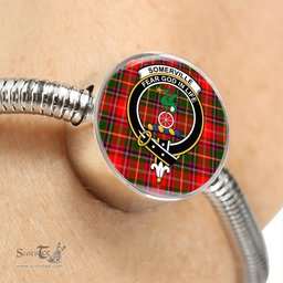 Scottish Somerville Clan Tartan Bracelet - Round Shape Pendant Scottish Plaid Tartan Plaid