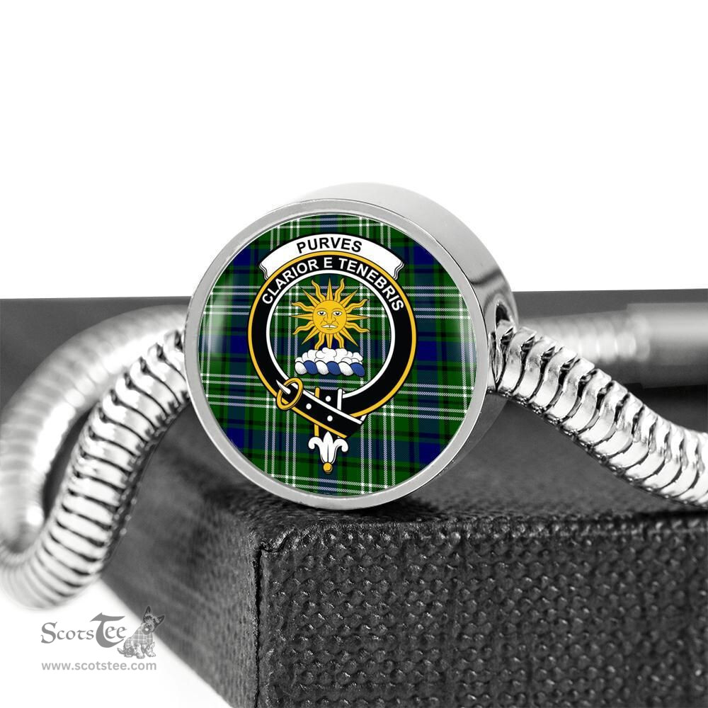 Scottish Purves Clan Tartan Bracelet - Round Shape Pendant Scottish Plaid Tartan Plaid