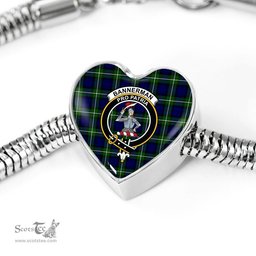 Scottish Bannerman Clan Tartan Bracelet - Heart Shape Pendant Scottish Plaid Tartan Plaid