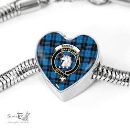Scottish Ramsay Blue Ancient Clan Tartan Bracelet - Heart Shape Pendant Scottish Plaid Tartan Plaid