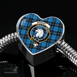 Scottish Ramsay Blue Ancient Clan Tartan Bracelet - Heart Shape Pendant Scottish Plaid Tartan Plaid