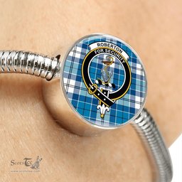 Scottish Roberton Clan Tartan Bracelet - Round Shape Pendant Scottish Plaid Tartan Plaid