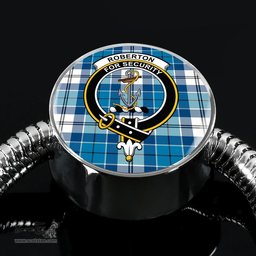 Scottish Roberton Clan Tartan Bracelet - Round Shape Pendant Scottish Plaid Tartan Plaid