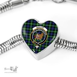 Scottish Baillie Modern Clan Tartan Bracelet - Heart Shape Pendant Scottish Plaid Tartan Plaid