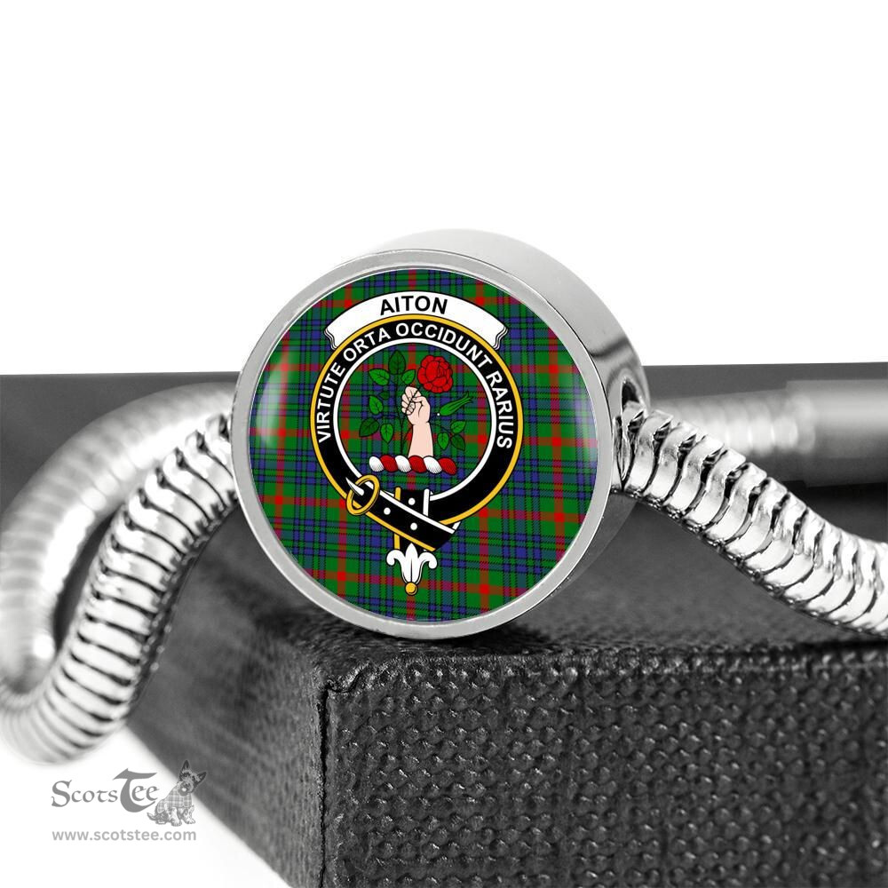 Scottish Aiton Clan Tartan Bracelet - Round Shape Pendant Scottish Plaid Tartan Plaid