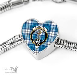 Scottish Roberton Clan Tartan Bracelet - Heart Shape Pendant Scottish Plaid Tartan Plaid