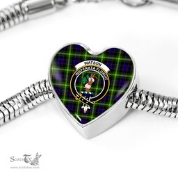 Scottish Watson Modern Clan Tartan Bracelet - Heart Shape Pendant Scottish Plaid Tartan Plaid