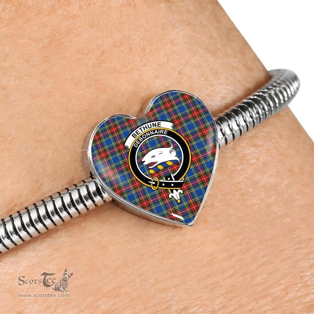 Scottish Bethune Clan Tartan Bracelet - Heart Shape Pendant Scottish Plaid Tartan Plaid