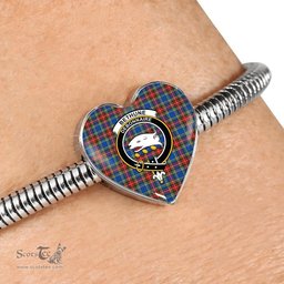 Scottish Bethune Clan Tartan Bracelet - Heart Shape Pendant Scottish Plaid Tartan Plaid
